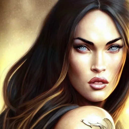 Prompt: megan fox, d & d, fantasy, portrait, highly detailed, perfect face, digital painting, trending on artstation, concept art, sharp focus, illustration, art by artgerm and greg rutkowski and magali villeneuve