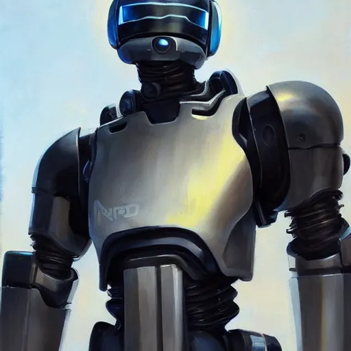 Prompt: greg manchess portrait painting of alex j. murphy aka robocop as overwatch character, medium shot, asymmetrical, profile picture, organic painting, sunny day, matte painting, bold shapes, hard edges, street art, trending on artstation, by huang guangjian and gil elvgren and sachin teng