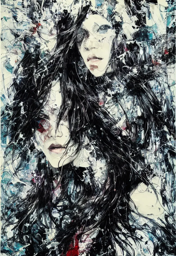 Image similar to a woman with flowing black hair, painting by greg ruthowski, yoshikata amano, yoji shinkawa, alphonse murac, collaborative artwork, beautifully drawn, heavily detailed