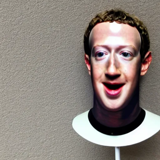 Image similar to Mark Zuckerberg rubber face mask on sale on ebay, being sold on ebay, photograph, poorly taken photograph, weird angle, realistic, hyperrealistic, very detailed, extremely detailed, dark lighting, poor lighting, very realistic, thumb on the camera lens, HD quality, 8k resolution, funny