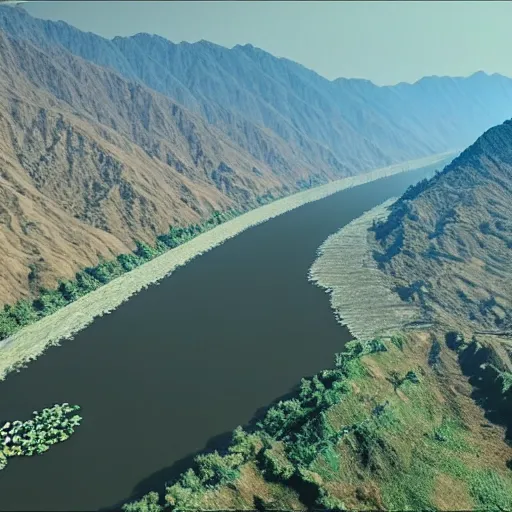 Prompt: still film of chenab river with purple landscape, 8 k, intricate, elegant