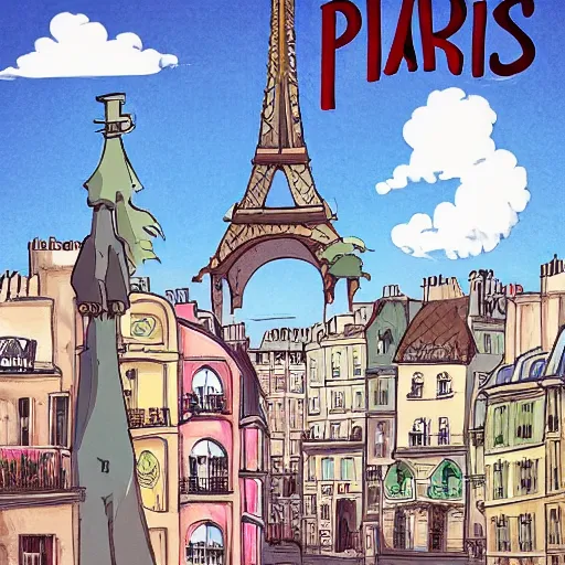 Image similar to Paris in the style of Hayao Miyazaki