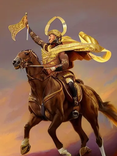 Image similar to a olimpic greek hero, laurels of glory, returns triunphantly mounted in a horse. full of pride. victorirous. prideful.. intricate, elegant, highly detailed, digital painting, artstation, concept art, sharp focus, illustration, by justin gerard and artgerm, 8 k