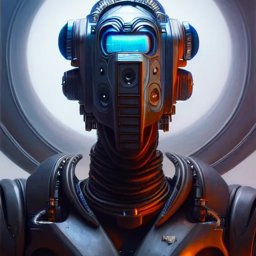 Image similar to low angle shot of a cyberpunk gazmask robot character, intricate, elegant, highly detailed, centered, digital painting, artstation, concept art, smooth, sharp focus, illustration, artgerm, Tomasz Alen Kopera, Peter Mohrbacher, donato giancola, Joseph Christian Leyendecker, WLOP, Boris Vallejo