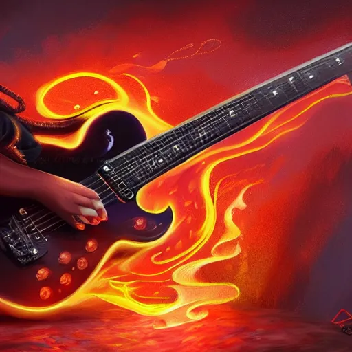 Image similar to eyes, electric guitar, fire, extremely Highly detailed, Occult, magical, trending on artstationHQ, highly detailed, digital painting, artstation, concept art, matte, illustration, concept art