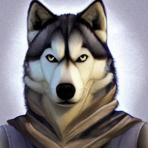 Image similar to Anthropomorphic husky, furry fandom, furry art