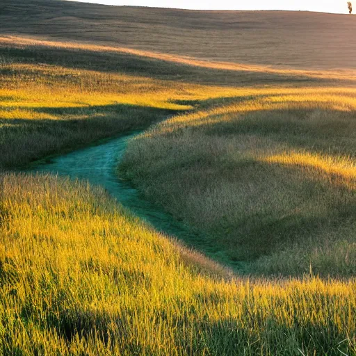 Prompt: beautiful hill going down to a prairie