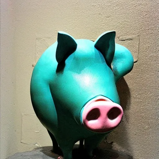 Image similar to “ large pig sculpture in an artist ’ s studio, mixed materials ”