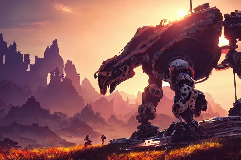 Image similar to shell - walker machine mecanical creature robot of horizon forbidden west horizon zero dawn radiating a glowing aura global illumination ray tracing hdr fanart arstation by ian pesty and alena aenami artworks in 4 k