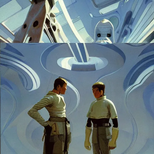 Image similar to dreamy landscape. science fiction. cinematic sci - fi scene. symmetry. accurate anatomy. science fiction theme. brutalism. intricate detail. epic. intimidating. retrofuturism. winter light. monsters. art by john singer sargent - akira toriyama - joaquin sorolla - ralph mcquarrie - kev walker