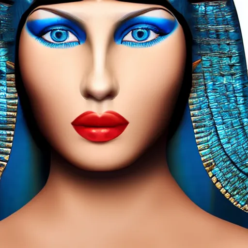 Image similar to real Cleopatra in ancient egypt, perfect, hyperrealistic and ultra detailed face , wild blue eyes and brown, short and straight hair