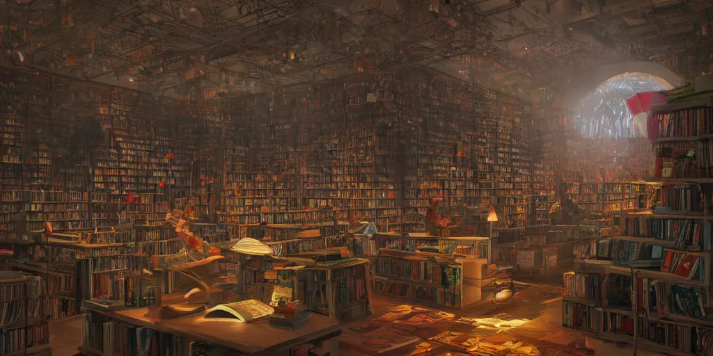 Prompt: a book in a library, trending on Artstation, volumetric light, lightrays, cinematic, athmospheric, octane render, insanely detailed and intricate, hypermaximalist, by James Jean