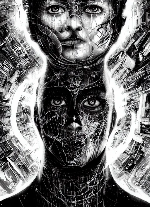 Image similar to a dream film poster of a dystopic world full of aberration, black & white, melting, webbing, 8 k, by tristan eaton, stanley artgerm, tom bagshaw, greg rutkowski, carne griffiths, ayami kojima, beksinski, giger, trending on deviantart, face enhance, hyper detailed, minimalist, horror, alien