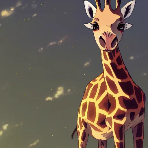 Image similar to a giraffe wearing a dress, illustration concept art anime key visual trending pixiv fanbox by wlop and greg rutkowski and makoto shinkai and studio ghibli and kyoto animation symmetrical facial features