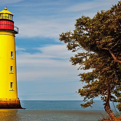 Image similar to an enormous yellow lighthouse by greg rutkoski