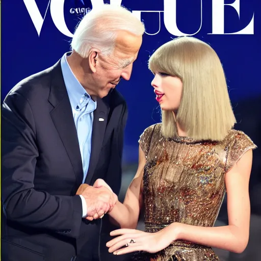 Prompt: taylor swift shaking hands with joe biden, 8 k uhd, cover of vouge magazine