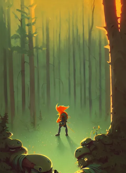 Prompt: highly detailed portrait of link from ocarina of time, visual contact, hoodie, ringlet hair in front of a forest by atey ghailan, by greg rutkowski, by greg tocchini, by james gilleard, by joe fenton, by kaethe butcher, gradient green, black, cream and orange color scheme