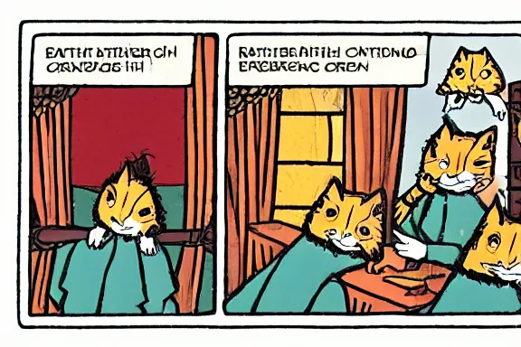 Image similar to a very intricate panel of the comic heathcliff starring heathcliff the orange cat, award - winning crisp details