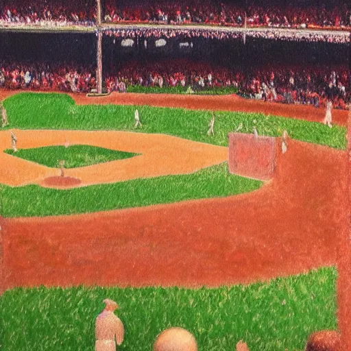 Image similar to fenway park in the style of Georges Seurat