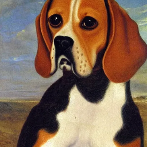 Image similar to a beautiful beagle dog painting by Diego Rodríguez de Silva y Velázquez, 8k