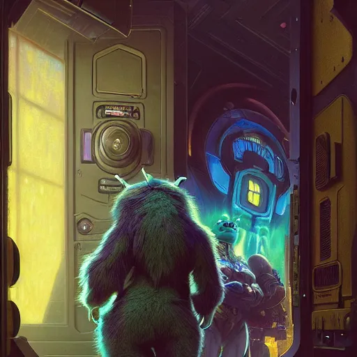 portrait of sulley from monsters inc in front of room, Stable Diffusion