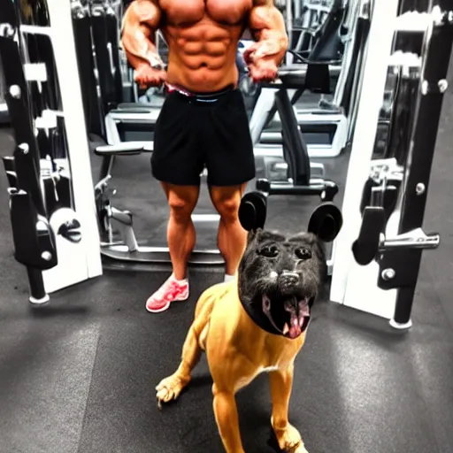 Image similar to mirror selfie of a muscular dog, gym dog