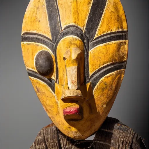 Image similar to African mask in a museum, photography, realistic 4k