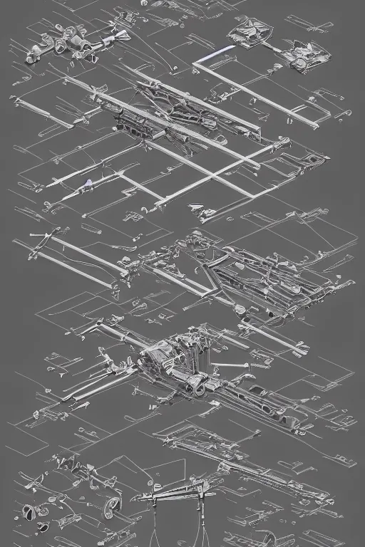 Prompt: exploded view!! aesthetically pleasant technical drawing of an open - source nuclear weapon machinery, hyperdetailed, complex, intricate, isometric, 4 k, trending on artstation