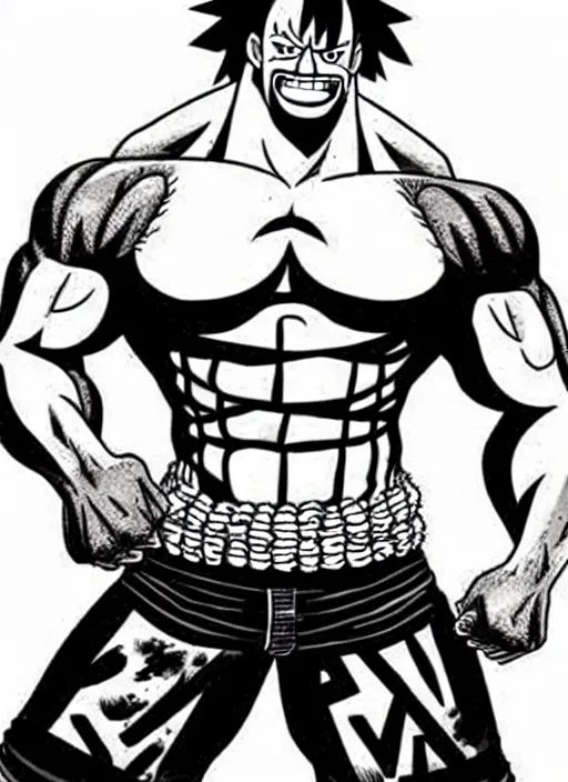 Prompt: dwayne johnson as origin character in one piece manga, sketch by eiichiro oda