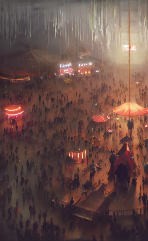 Image similar to close - up of student witches exploring and patrolling around a small carnival amusement, food stalls, big top circus tent, roaming entertainers, flashing lights, highly detailed, magical, japan mountains, digital painting, concept art, matte, art by ruan jia and wlop and greg rutkowski and makoto shinkai, masterpiece