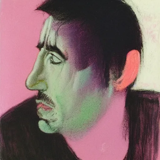 Prompt: Pastel portrait of Trent Reznor. Illustrated by Francis Bacon.