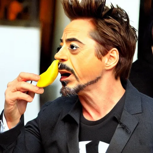 Image similar to robert downey jr. eating a mango.