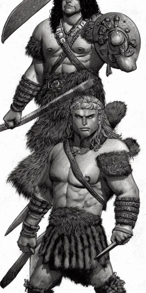 Image similar to a large young barbarian male warrior, d & d, fantasy, portrait, in travis charest style