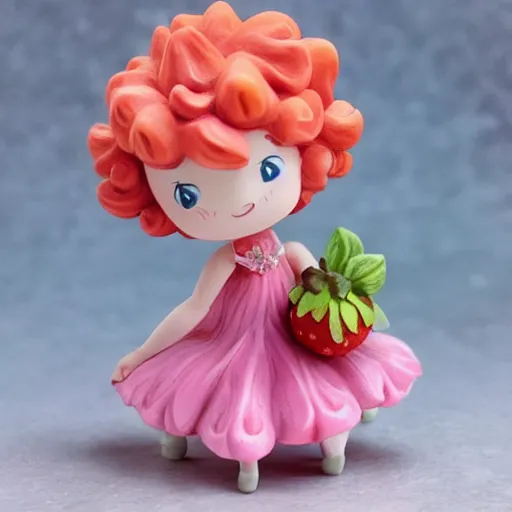 Image similar to a femo figurine of a cute funny strawberry fairy with a frilly floral dress featured on steven universe, by lois van baarle, pastels, wide angle, 🎀 🍓 🧚♀