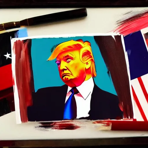 Prompt: donald trump painted in the style of aramaki, shinji