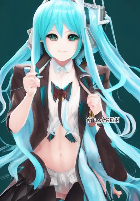 Image similar to A fantasy anime portrait of Hatsune Miku, by Yoneyama Mai and Rossdraws, digtial painting, trending on ArtStation, deviantart, two-dimensional