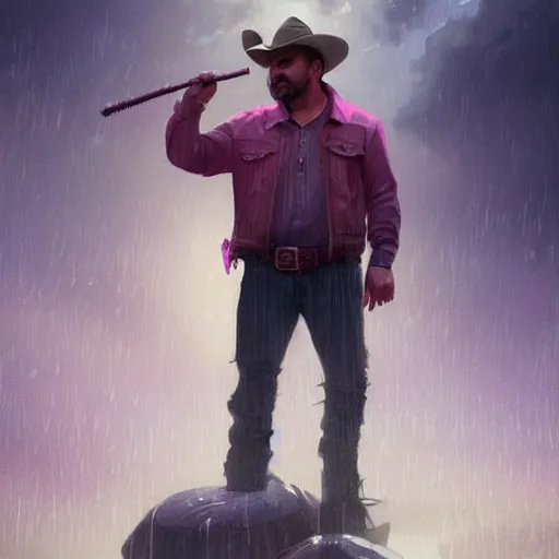 Image similar to a portrait of garth brooks rainy background, pink bright art masterpiece artstation. 8 k, sharp high quality artwork in style of jose daniel cabrera pena and greg rutkowski, concept art by tooth wu, hearthstone card game artwork.