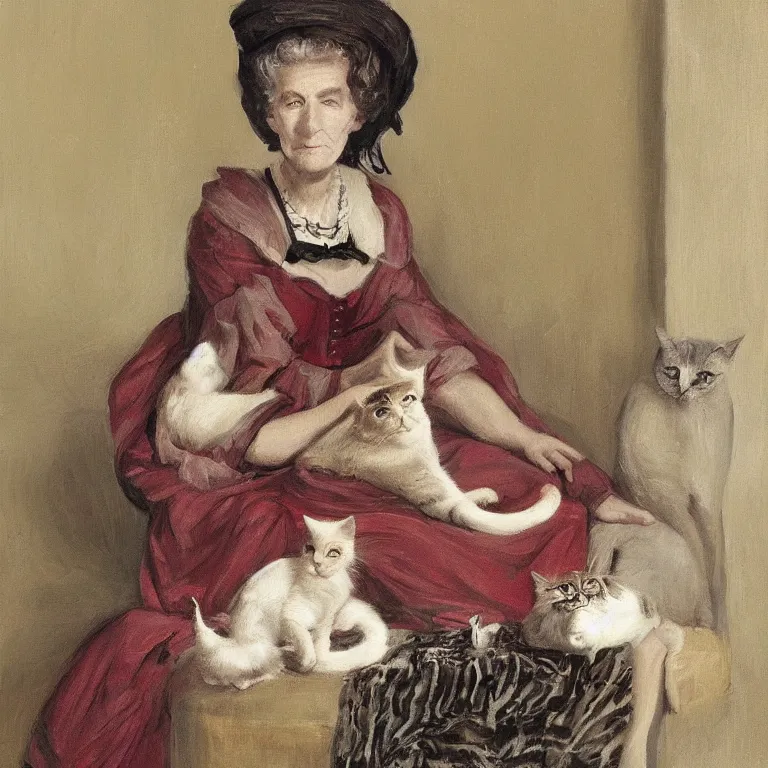 Image similar to Elegant portrait of the old cat lady.