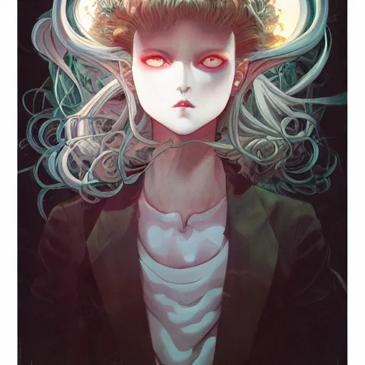 Image similar to prompt : magestic vampire portrait soft light painted by james jean and katsuhiro otomo, inspired by evangeleon anime, smooth face feature, intricate oil painting, high detail illustration, sharp high detail, manga and anime 1 9 9 0