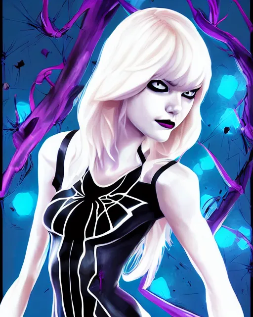 Image similar to Emma Stone Spider-Gwen venom, art by lois van baarle and loish and ross tran and rossdraws and sam yang and samdoesarts and artgerm, digital art, highly detailed, intricate, sharp focus, Trending on Artstation HQ, deviantart, unreal engine 5, 4K UHD image