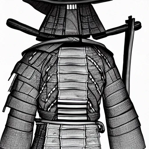 Image similar to entire body portrait from behind samurai that holds chain art inkstyle brush sketch octal render ultra detailed