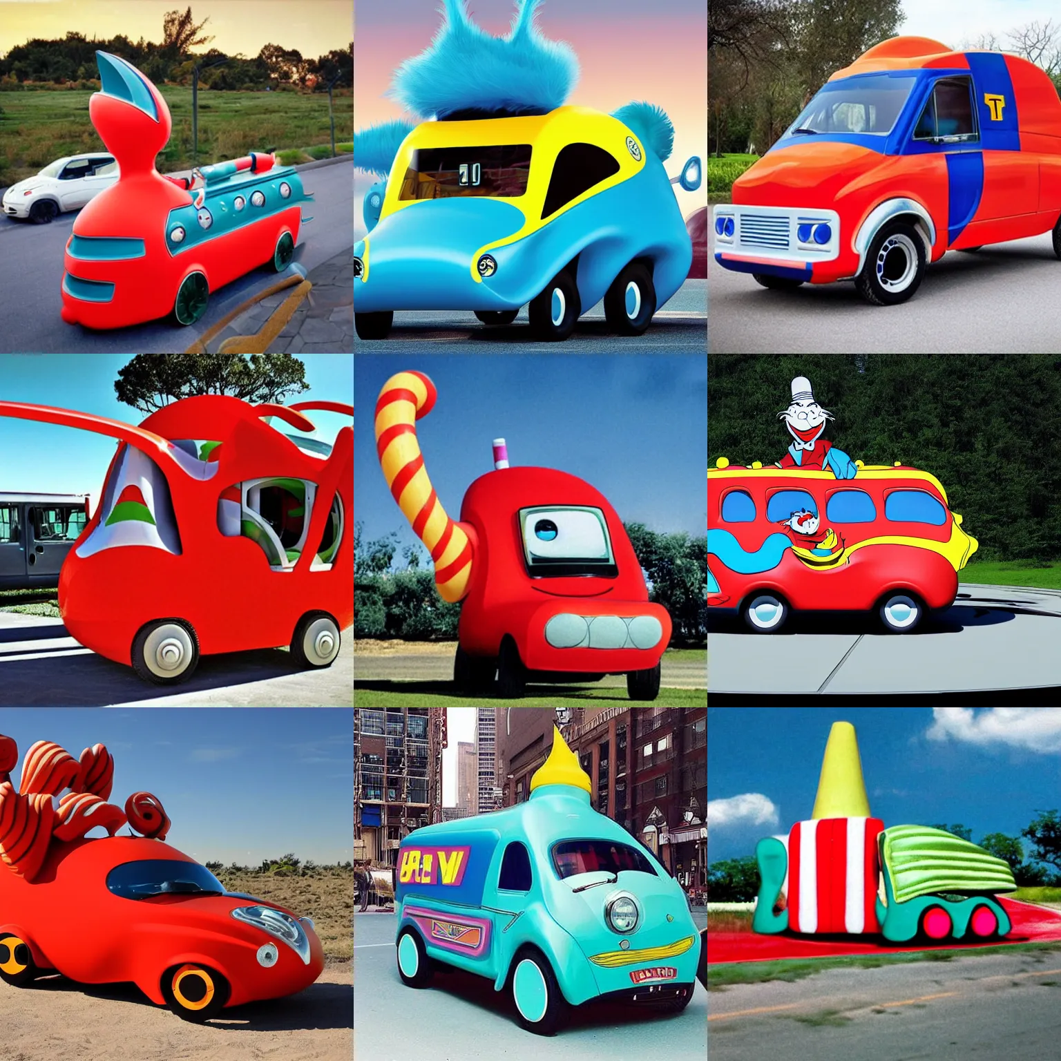 Prompt: a new vehicle designed by doctor seuss