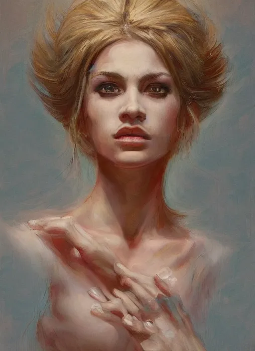 Image similar to a beautiful masterpiece portrait painting of a herione by juan gimenez, award winning, trending on artstation,