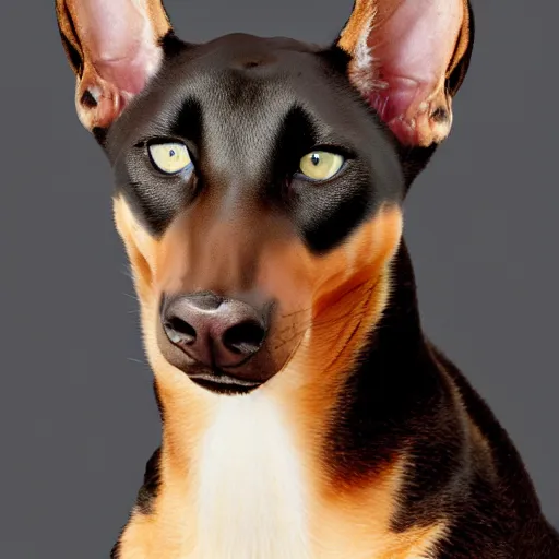 Prompt: a feline doberman - cat - hybrid, animal photography