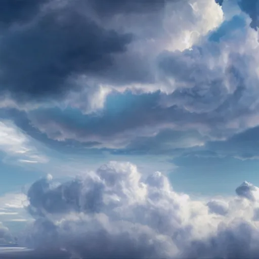 Image similar to puffy peaceful clouds, matte painting, 4k