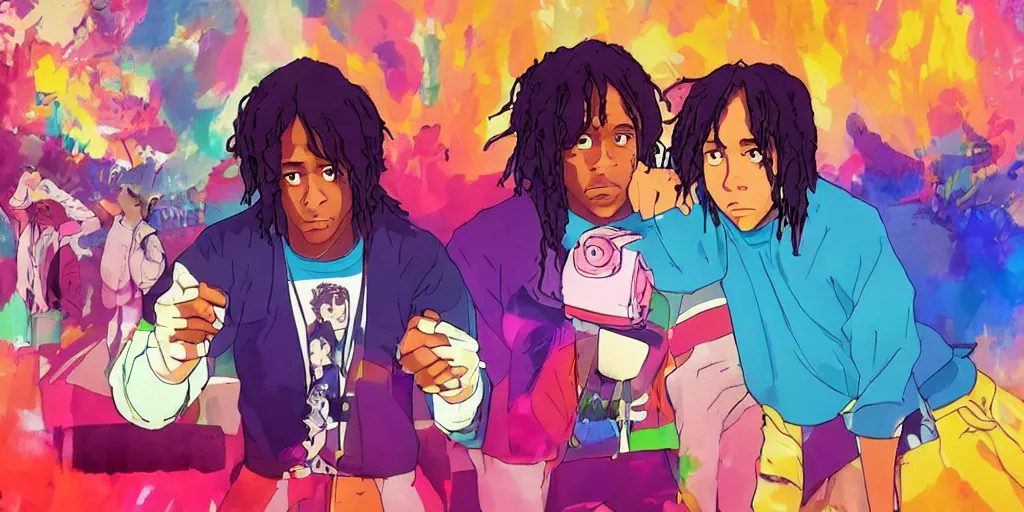 Prompt: colourful - gangster - chiefkeef , cinema lighting , Music video , in the style of studio Ghibli,