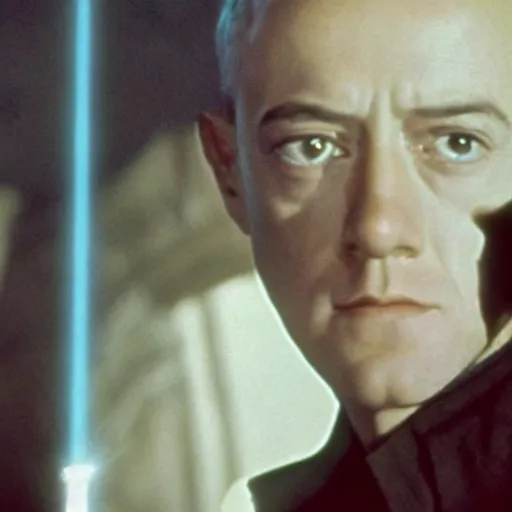 Image similar to film still of young alec guiness as a jedi in new star wars movie, dramatic lighting, highley detailled face, kodak film
