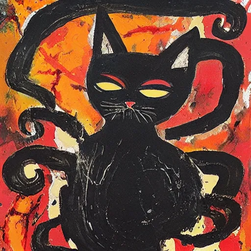 Prompt: black cat painted by jackson pollock