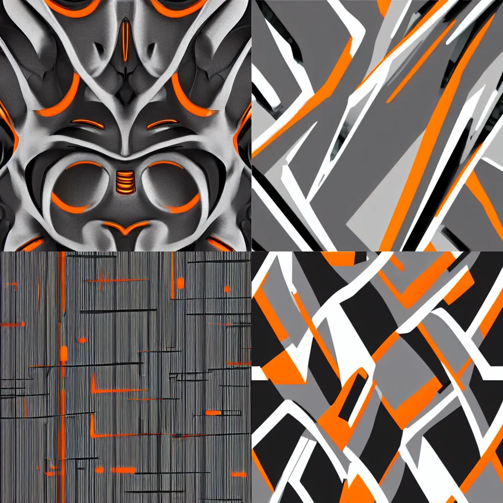 Prompt: metallic grey, orange, white and black futuristic cyber design brushed metal