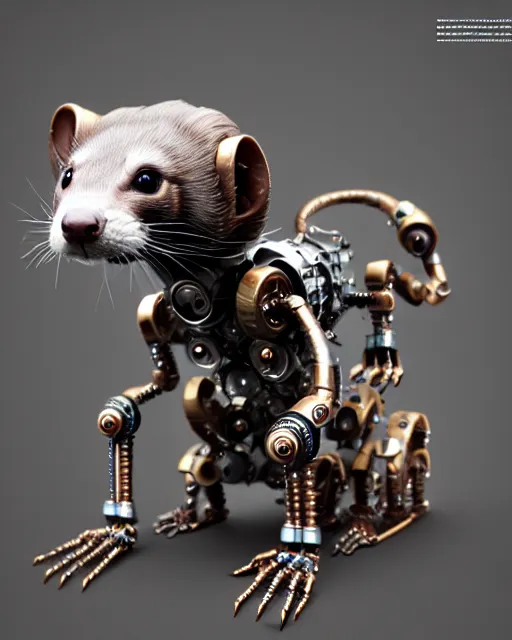 Image similar to intricate mechanical ferret robot creature, digital robot creature octane render mech ferret, artstation trending robot ferret render, intricate, octane render, robot animal, sharp focus, insanely detailed, mech robot ferret creature, by mickael lelievre and remi cuxac